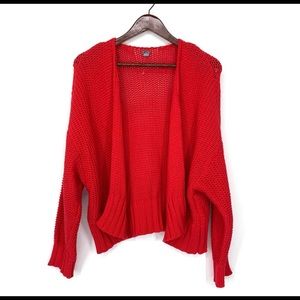 Aerie Wide Knit Open Front Sweater Rolled Hem Red